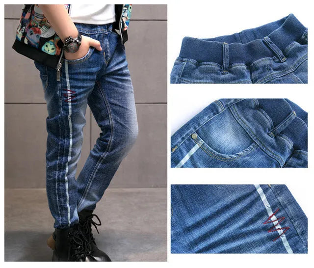 Boys casual jeans dark blue cotton straight leg trousers Asian size 110-170cm