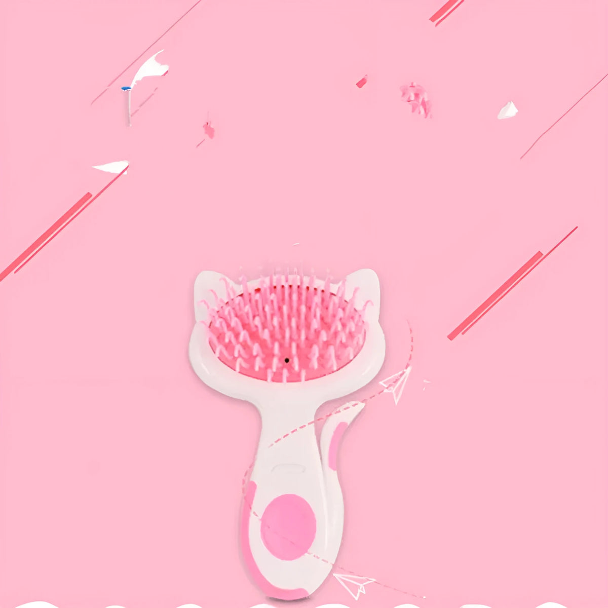 Pink cat hair comb with nylon needles, 7.2cm wide ABS resin body and ABS resin cleaning comb