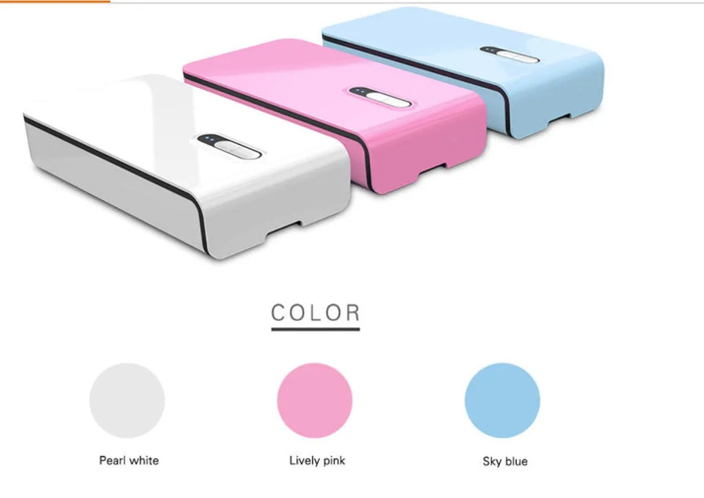Multifunctional mobile phone steriliser with dual UV lamps and built-in charging port in blue colour