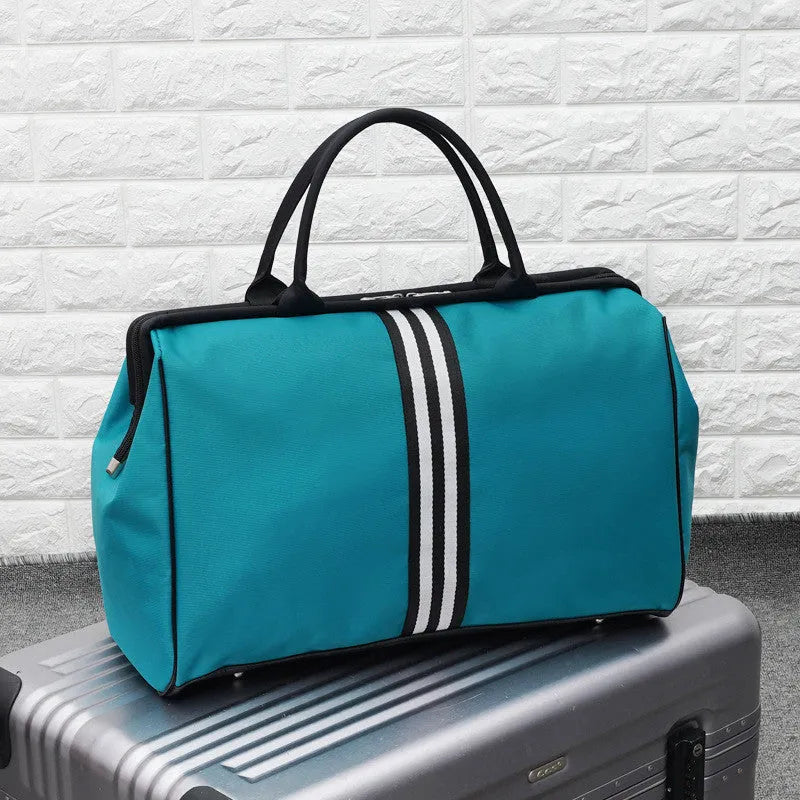 Large capacity striped travel gym bag with single shoulder, slant span, and portable carry, medium 44cm or large 50cm