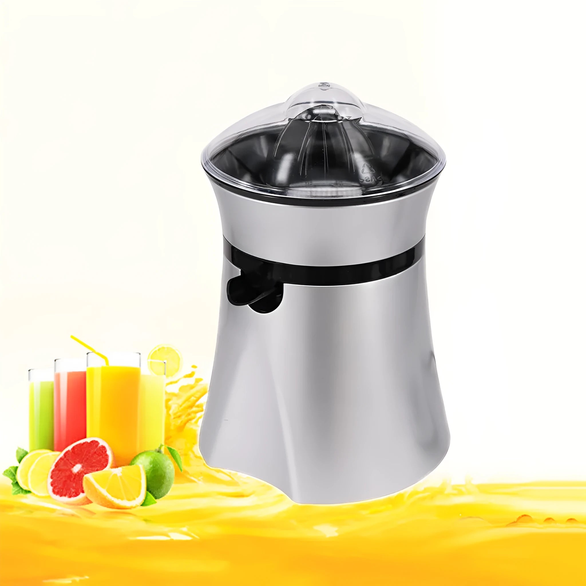 Multi-function juicer with resin body, 400ml juice capacity, 80 rpm slow press, and pulp box on kitchen counter