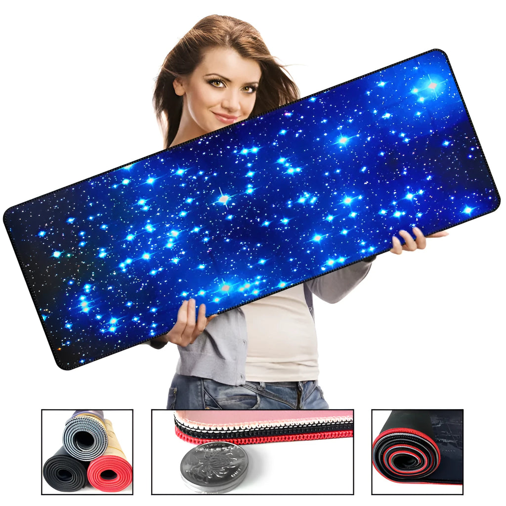 Blue star mouse pad with high-density fabric surface and natural rubber anti-skid base, available in multiple sizes