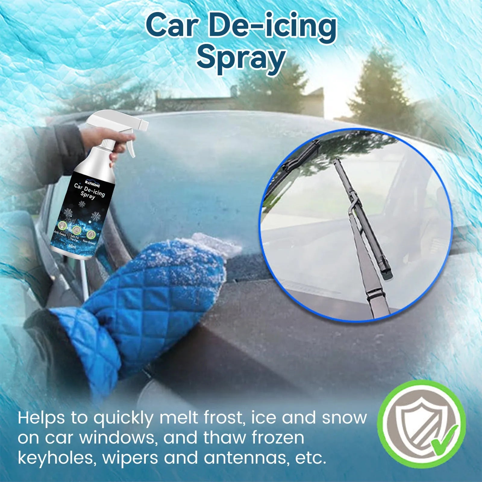 60ml car window deicing spray bottle for winter windscreen ice removal