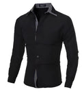 Men's business long sleeve shirt in white, cotton blend, Asian size M-XXL with shoulder and bust measurements