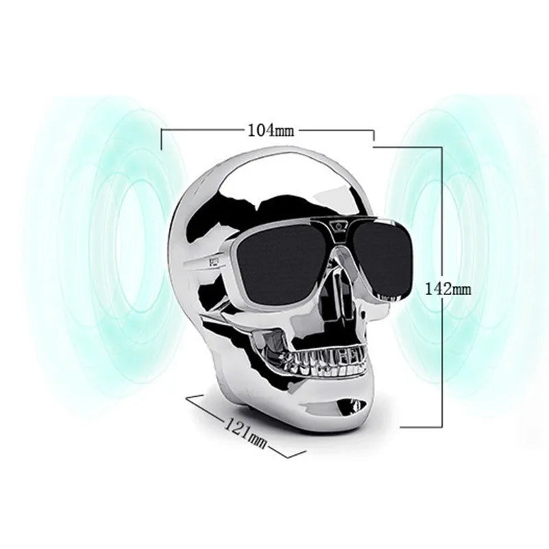Limited Edition Skull-themed portable Bluetooth speaker in choice of six colours on a table.