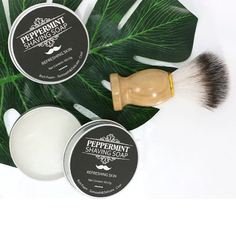 Mint scented men's shaving soap in aluminium box, 55g handmade shave cream for beard