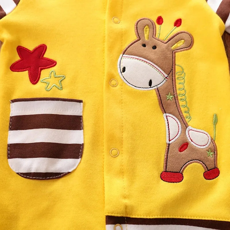 Baby long-sleeve cotton one-piece bodysuit with giraffe print in sizes 59 to 90cm