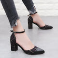 Thick heel high heels in brown with colour-matching buckle detail, PU and suede upper, rubber sole