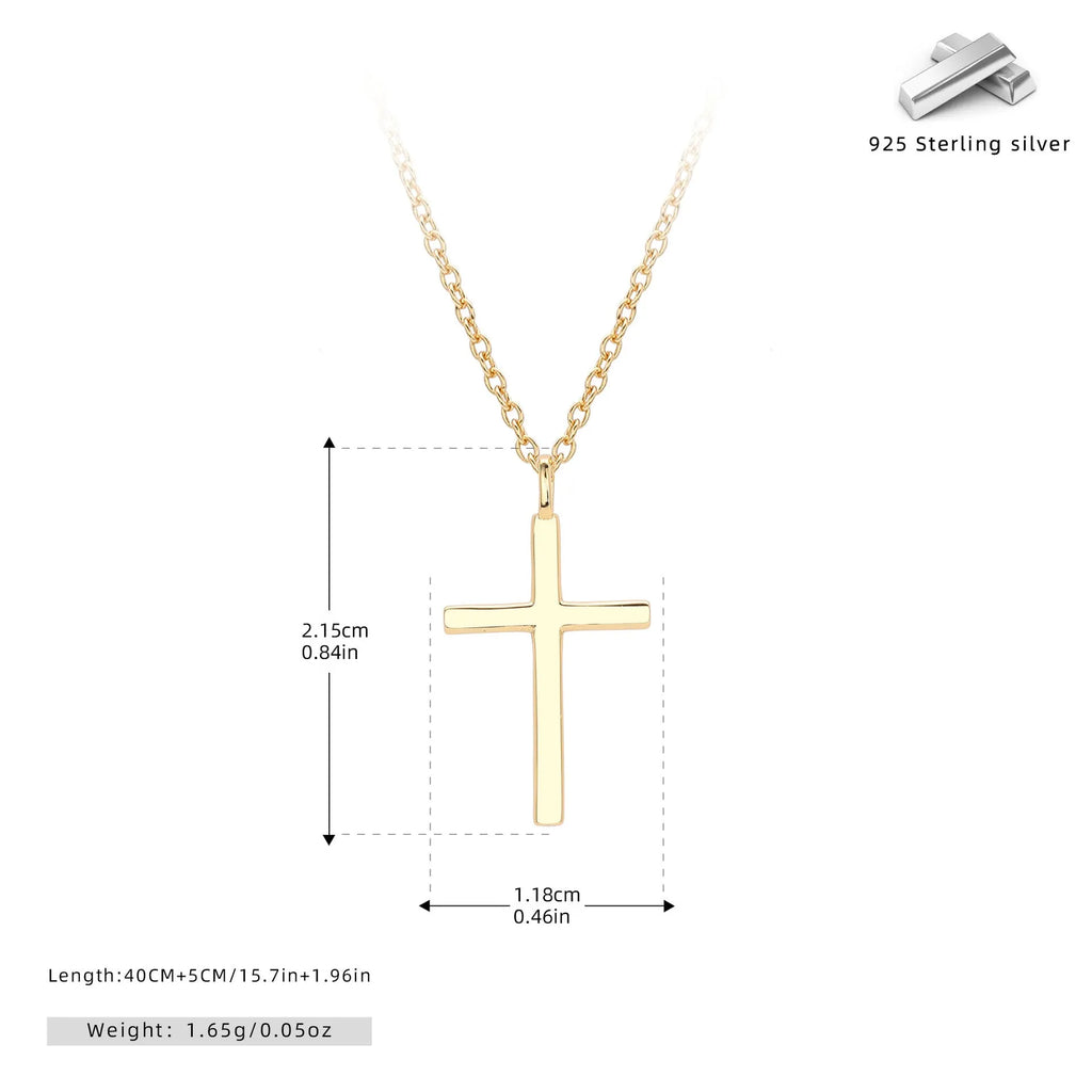 S925 sterling silver cross pendant necklace with adjustable O-shaped chain in gold, platinum or rose gold finish