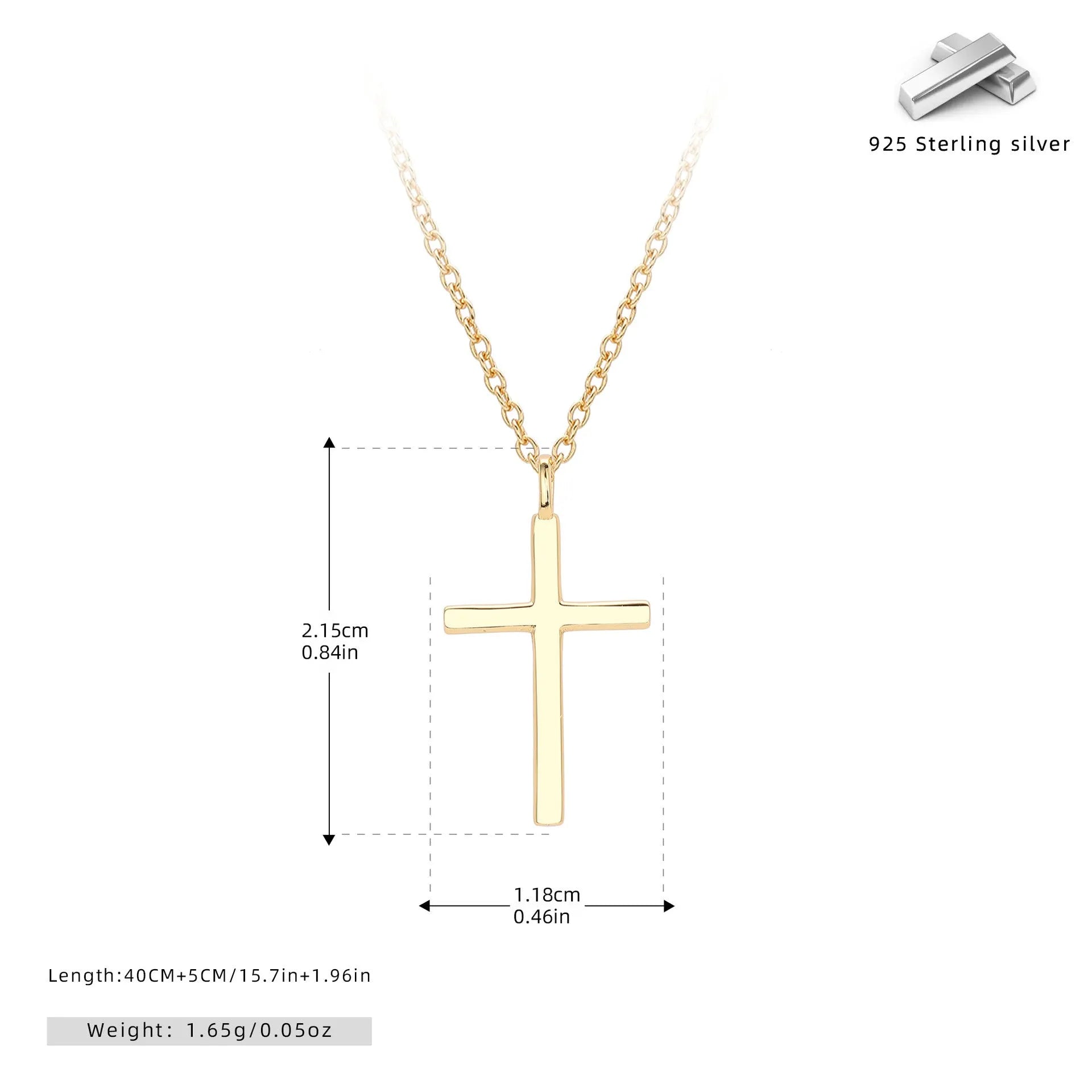 S925 sterling silver cross pendant necklace with adjustable O-shaped chain in gold, platinum or rose gold finish
