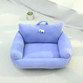 Cartoon big eyes pet bed cushion in blue colour, measuring approximately 60cm by 45cm