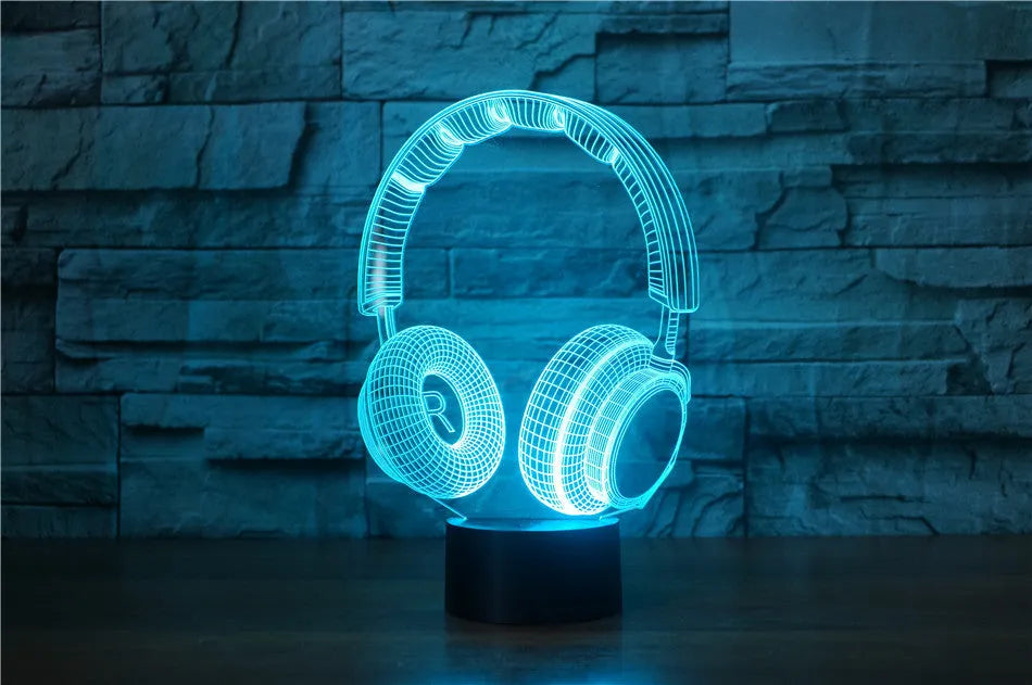 Stereo earphone illusion decorative table lamp with acrylic lampshade and LED light