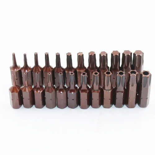12-piece black magnetic screwdriver bit set showing T6 to T40 tips with hexagon shanks
