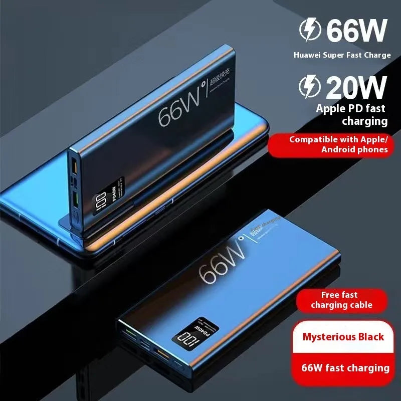 66W super fast charge power bank 50000mAh plastic shell black colour portable battery pack