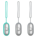 Handheld micro-current sleep aid device in grey, green, or orange colour with USB charging cable.