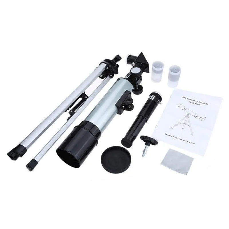 Outdoor monocular space telescope with optical glass lens, 50mm aperture, 360mm focal length, H20mm and H6mm eyepieces, and 34cm tripod