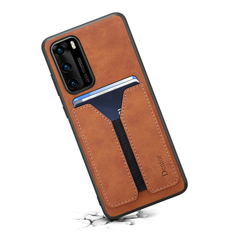 Huawei P30 imitation leather card holder cover in blue with card slot and rear camera cutout