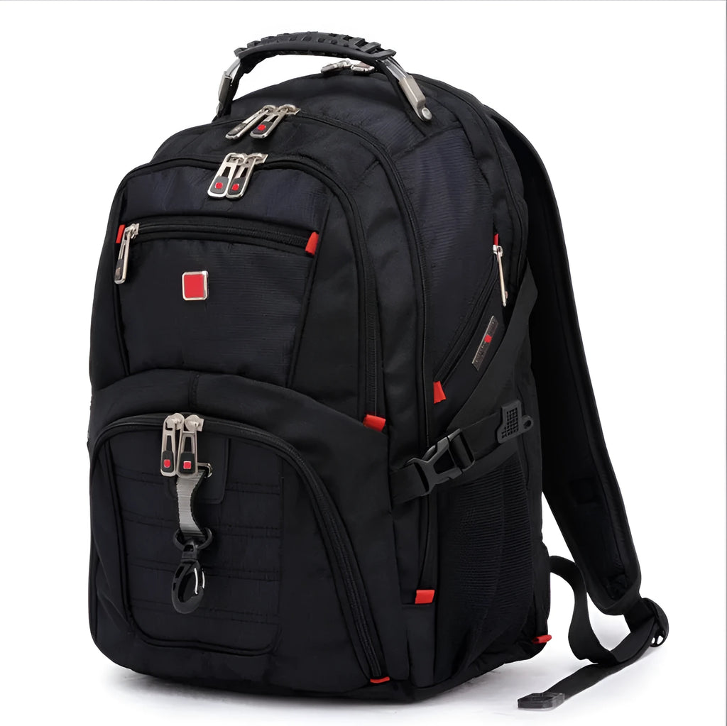 Black business computer backpack with 38 litre capacity and laptop compartment