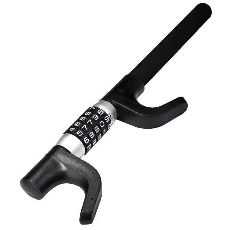 Car steering wheel anti-theft U-lock in alloy steel with password dial, shown in black colour option