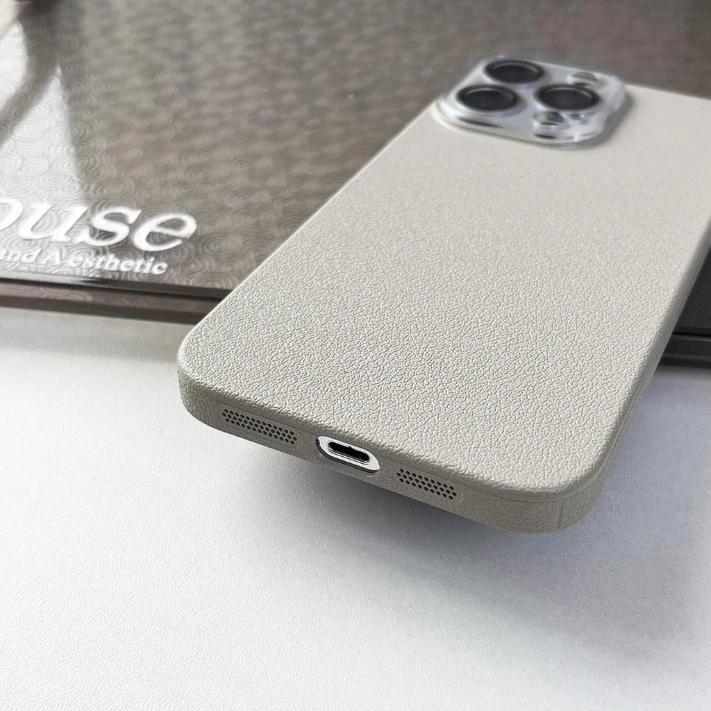 Solid Colour Lychee Pattern Phone Case Anti-Fall Anti-Fingerprint PC Material All-Inclusive Simple Design for iPhone 12 Pro Max 13 14 15 Series in 7 Colours