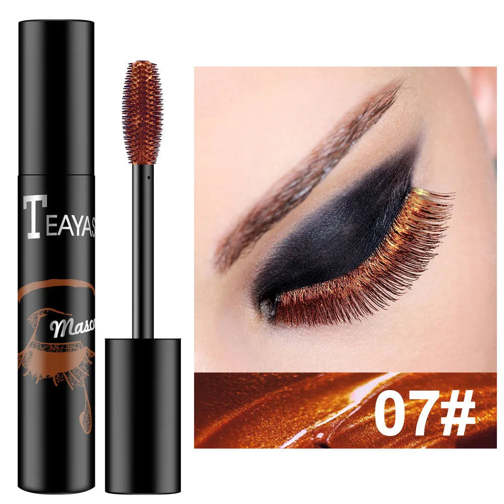 Tube of colour fluorescent waterproof mascara with brush wand, available in multiple shades