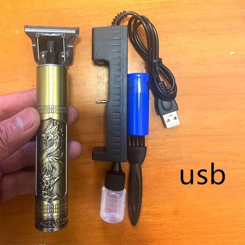 Longfeng cordless hair clipper with titanium ceramic blade, 1200mAh battery, 152 x 32mm body and USB charging cable