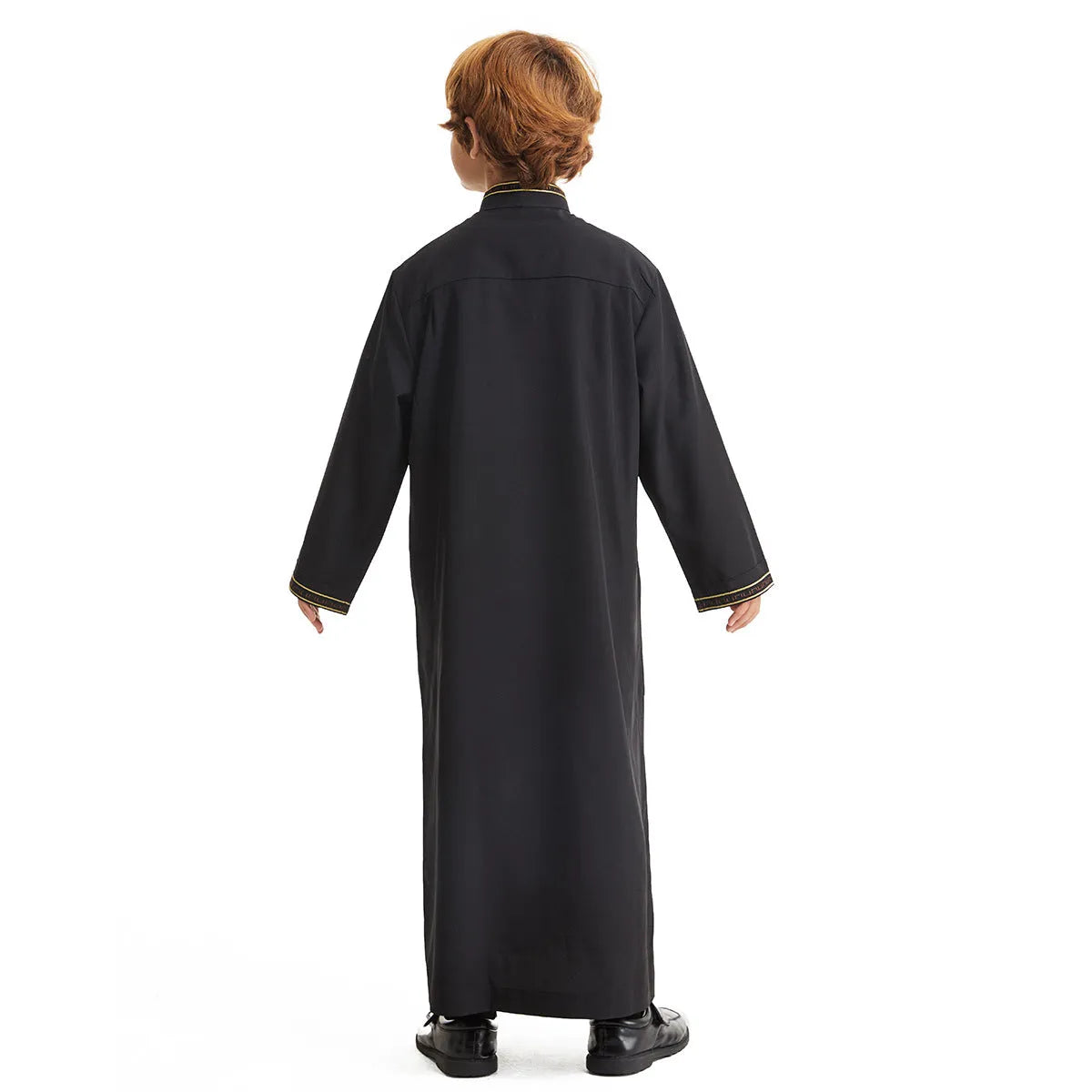 Middle East boy robe stand collar button long shirt solid colour white black beige camel for heights 110cm to 160cm