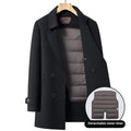Men's mid-length double-sided wool overcoat with suit collar, rabbit fur, side seam pockets, brown dark grey black
