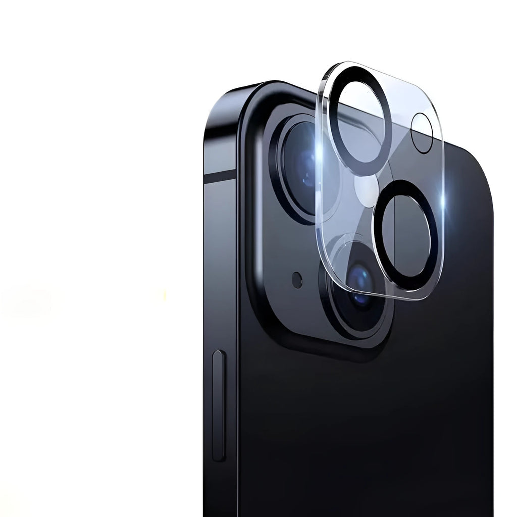 iPhone tempered glass camera lens protection film with black luminous ring and 3D radian design