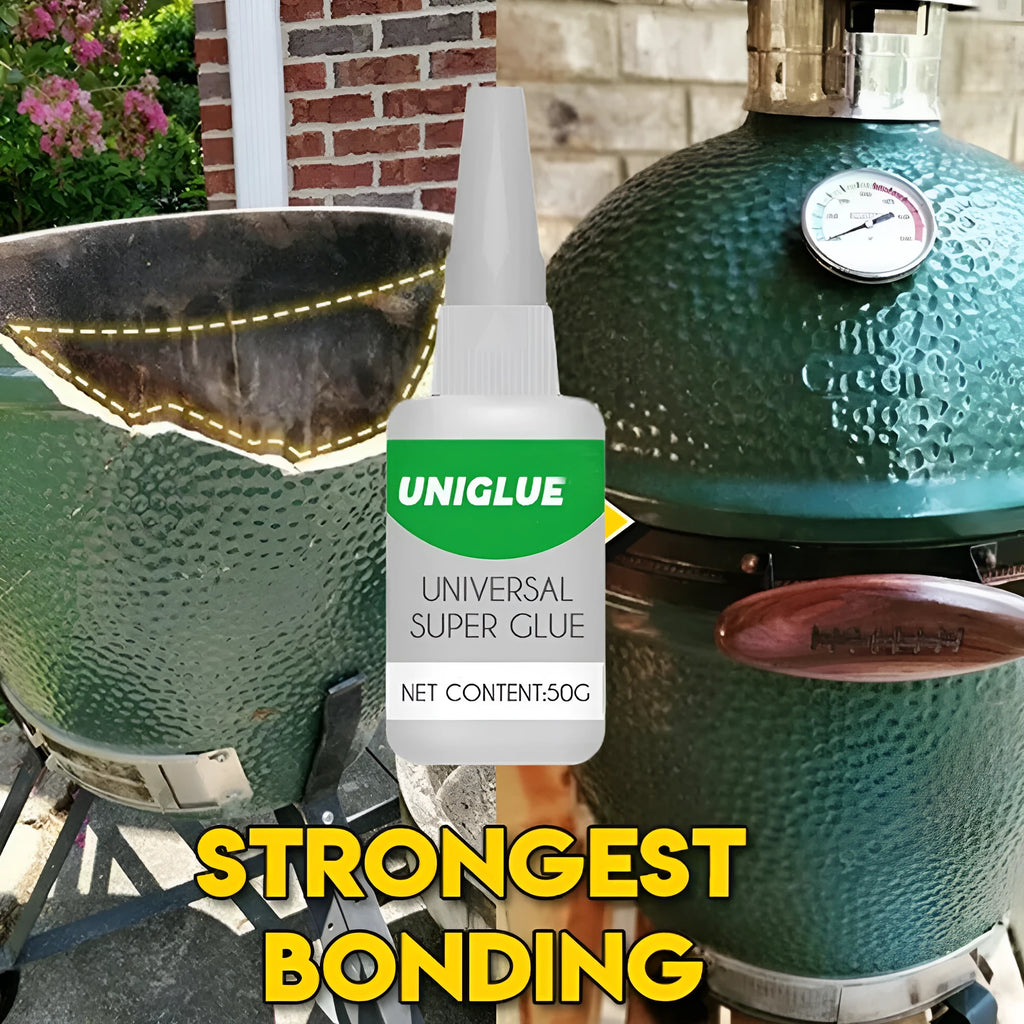 Bottle of Uniglue Universal Super Glue with pinpoint nozzle for precise application.
