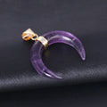 Crystal moon pendant necklace with natural stone on electroplated copper chain in pink or purple colour options