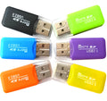 Mini USB memory card reader adapter showing SD and TF card ports.