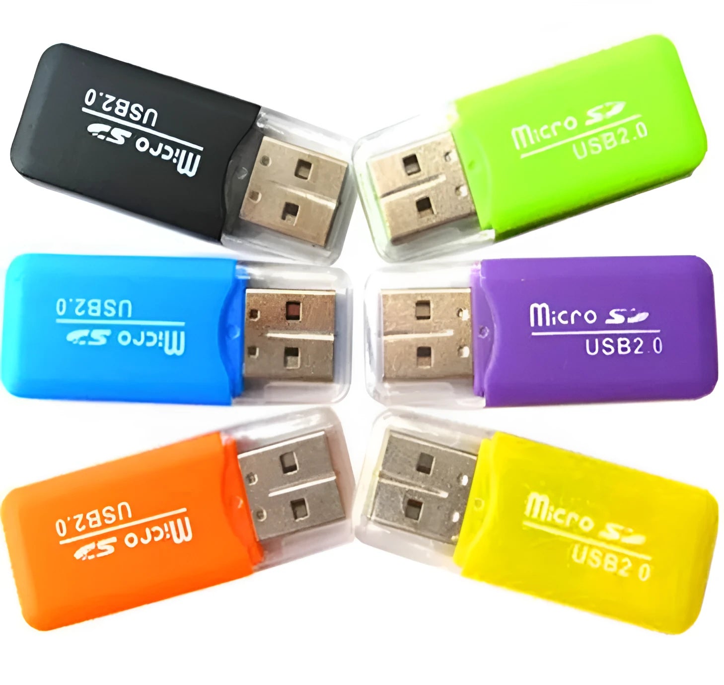 Mini USB memory card reader adapter showing SD and TF card ports.