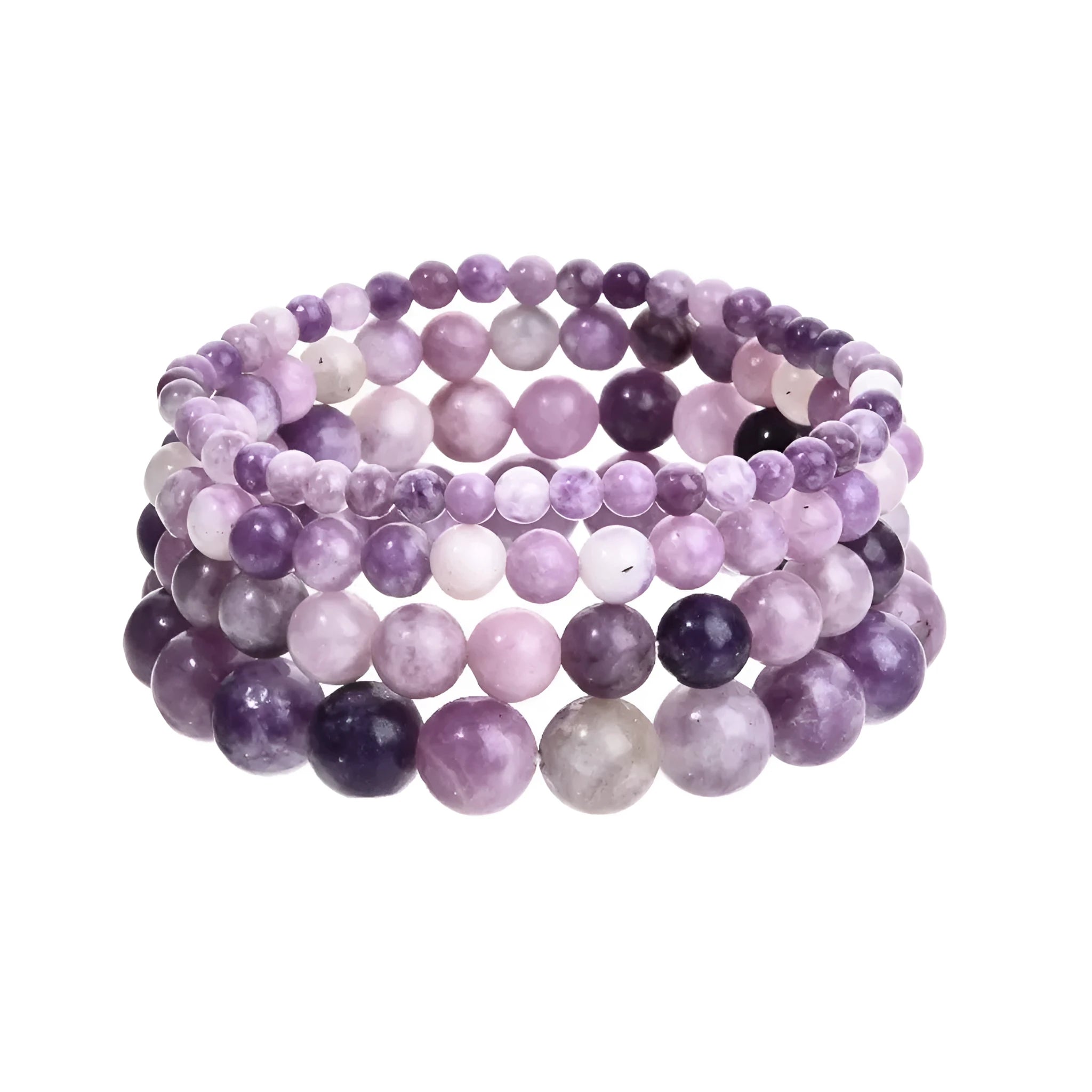 Purple geometric stone elastic bracelet showing handcrafted beads on stretch band