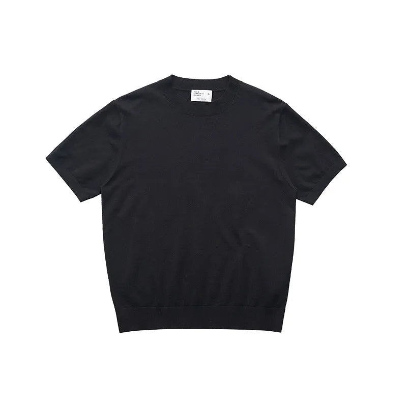 Fanio short-sleeved T-shirt with velvet texture on shoulders in black, grey, or off-white.