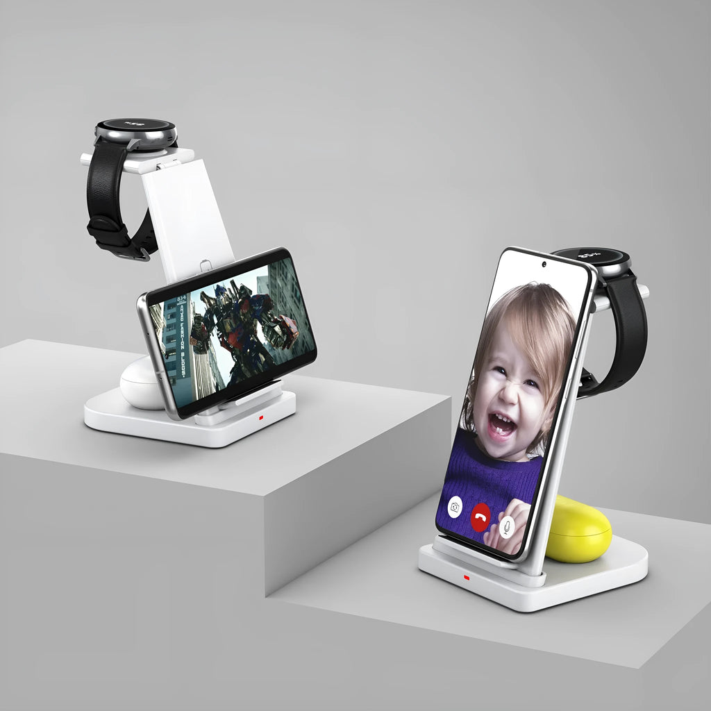 Three-in-one disassembly wireless charger for Samsung devices in black plastic with Type-C interface