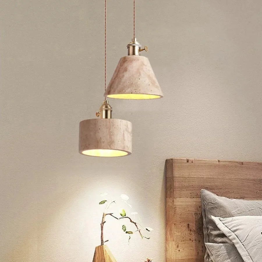 Modern cream-yellow huangdongshi stone chandelier, LED suspension ceiling light for study or restaurant.
