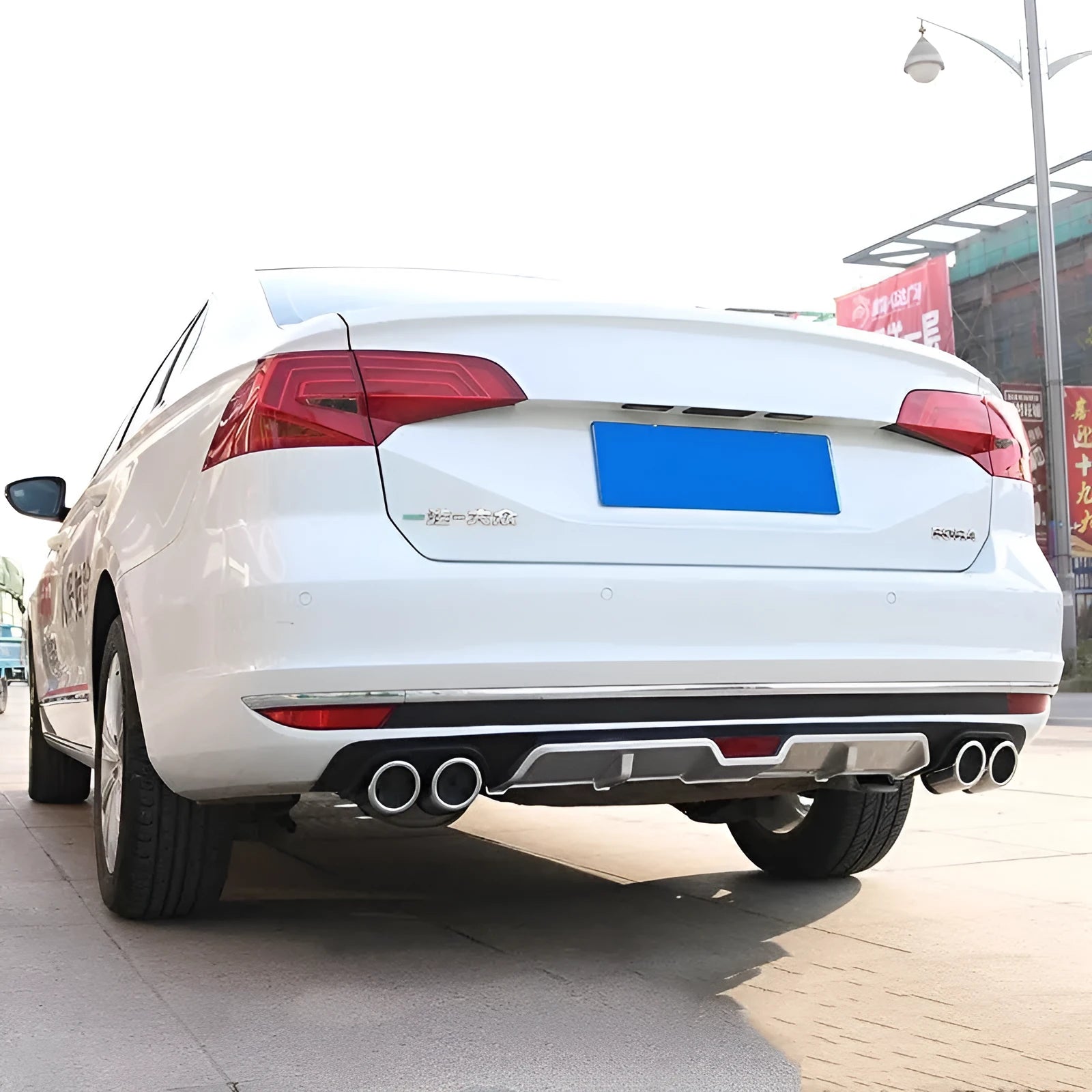 PP plastic automotive rear bumper spoiler modification accessory in black or silver-black finish