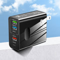 Fast charging multi-port travel charger with Type-C PD USB and three ports in black, EU standard plug