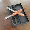 2-in-1 fruit knife set with pointed and square heads, stainless steel main material and wood handle area