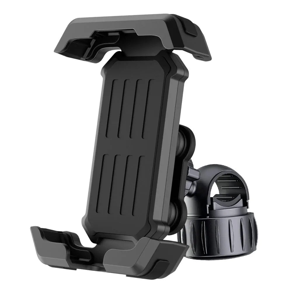 Black ABS bicycle handlebar phone mount with shock-absorbing knob for outdoor cycling navigation