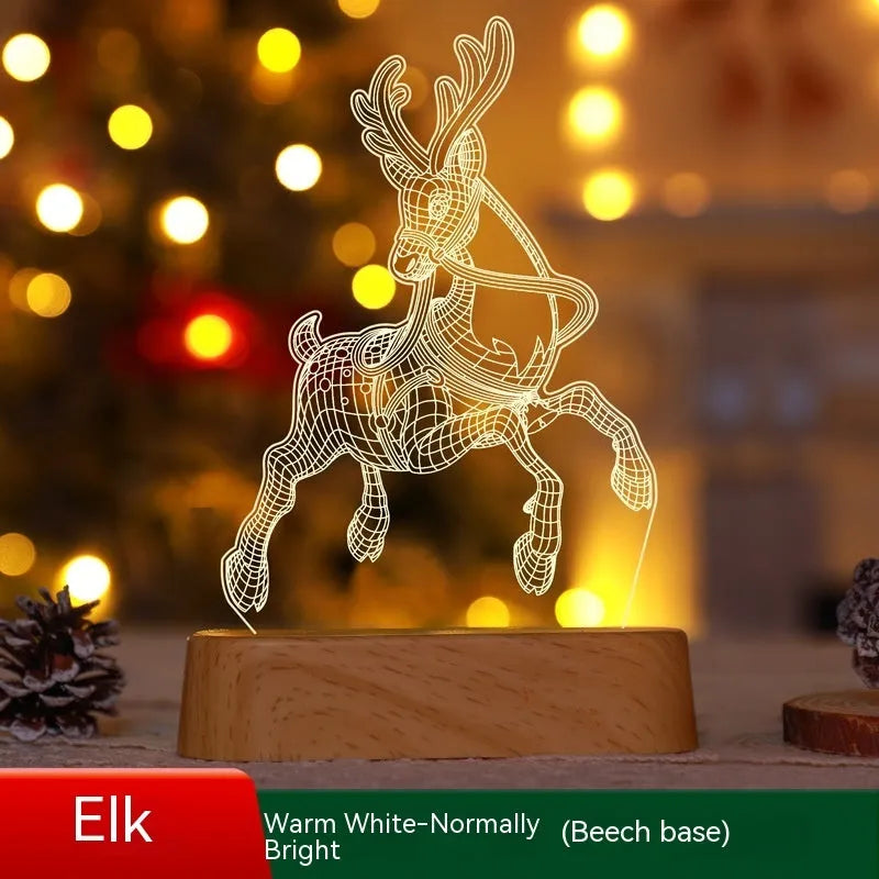 3D acrylic LED decorative lamp with Christmas tree design glowing with warm white light