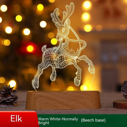 Festive 3D acrylic LED Christmas night lights in various holiday-themed designs, including Christmas trees, elks, and Christmas dwarfs.