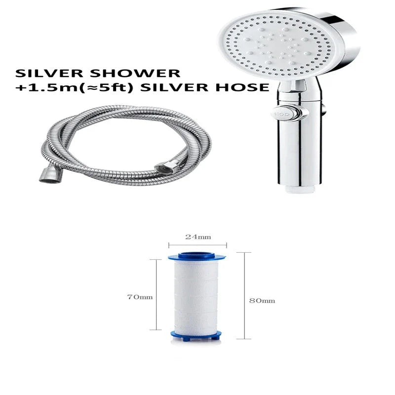 Powerful shower head with customizable water spray patterns and one-button stop control for a rejuvenating bathing experience