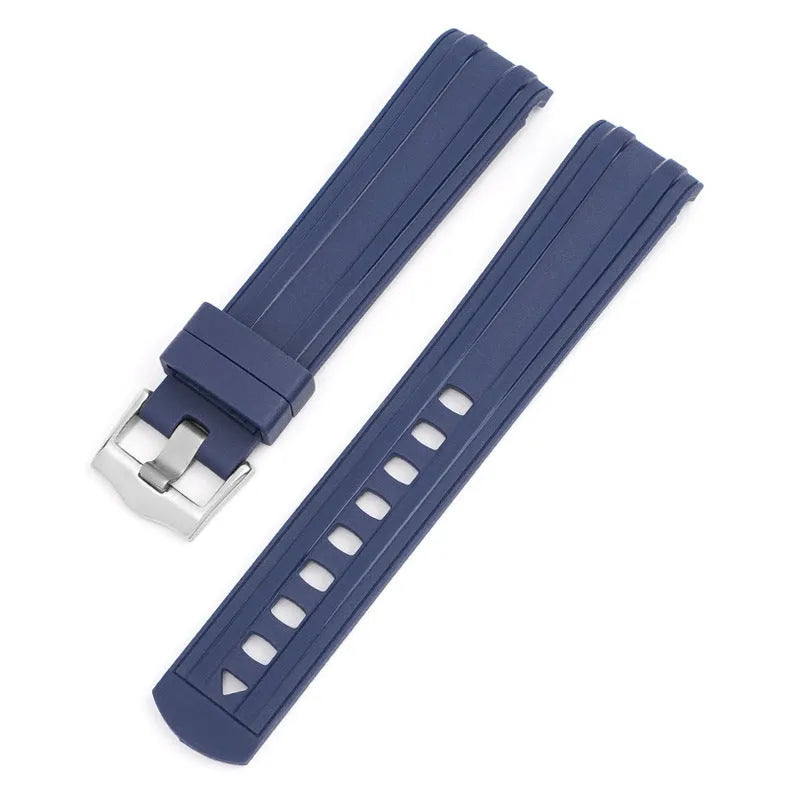20mm wide watch strap in multiple colours featuring a silver-toned buckle.