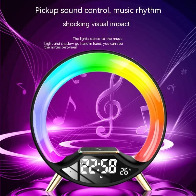 O Light three in one wireless charging Bluetooth speaker night light with digital clock display