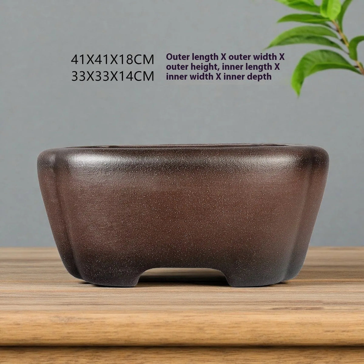 Handmade square purple sand ceramic bonsai flower pot 41x41x18cm antique finish