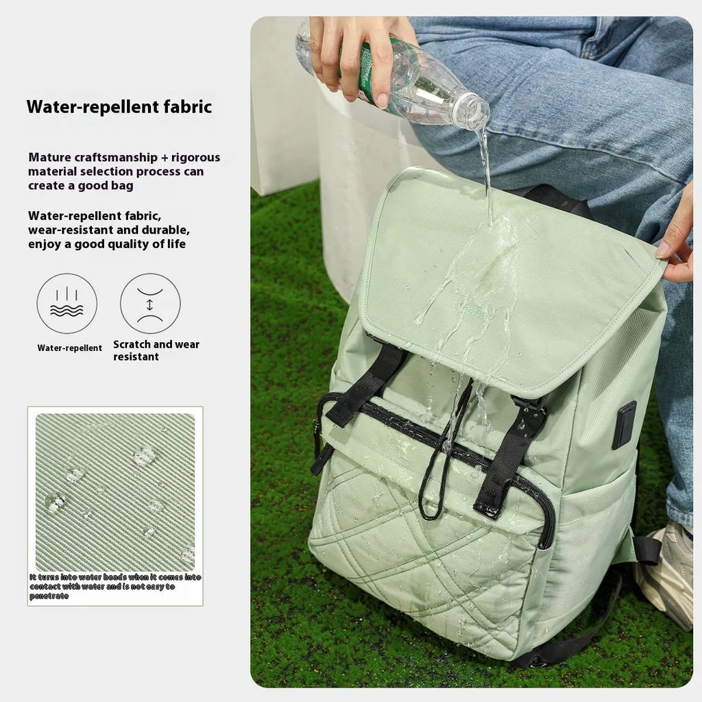 Light green Nylon school travel backpack with 15.6-inch laptop compartment and three-dimensional pockets