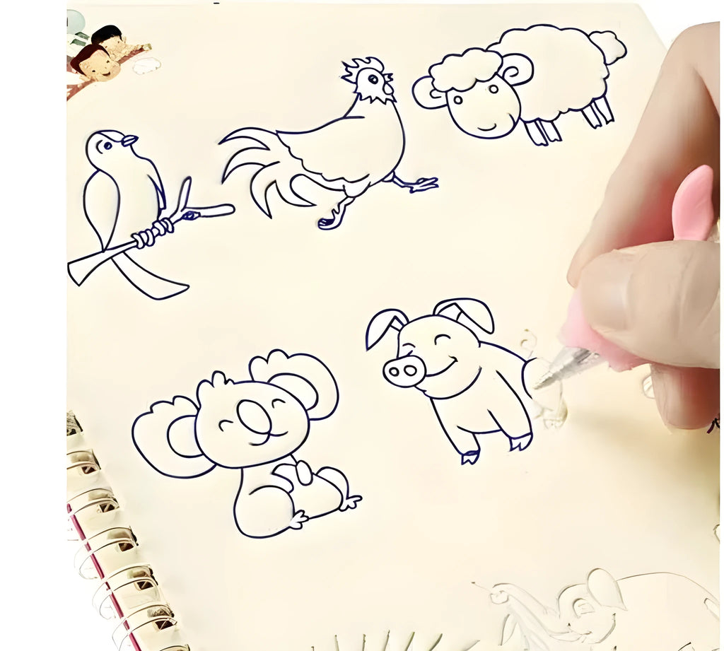 Hard cover magic practice writing book with disappearing ink pages for reusable handwriting exercises