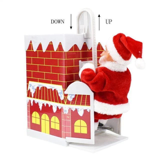 Magical Santa Claus decoration that climbs up and down a chimney, playing Christmas carols and creating a festive atmosphere